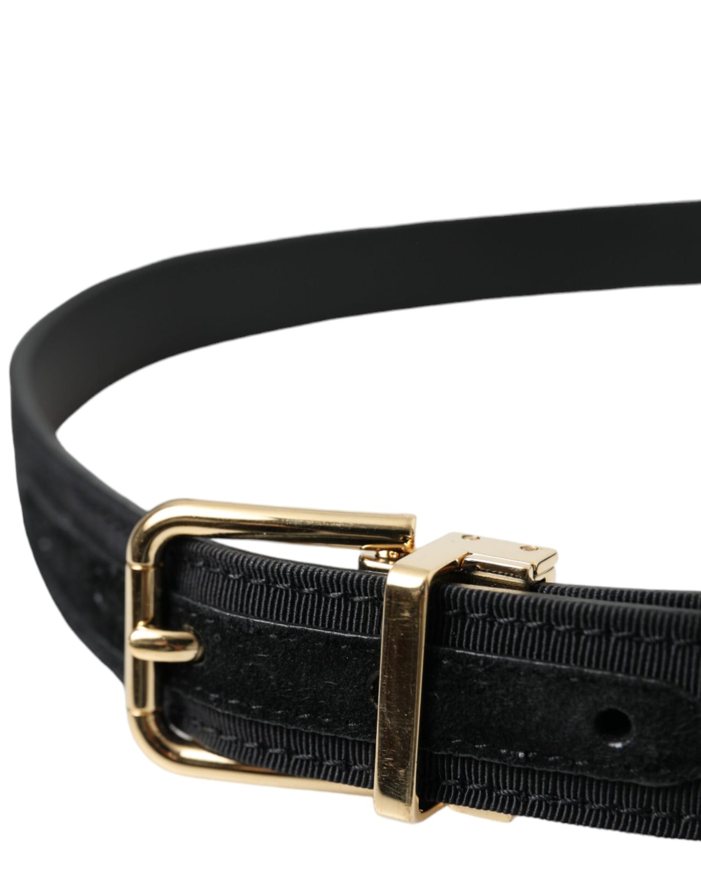 Dolce & Gabbana Black Gros Grain Gold Metal Buckle Belt Men