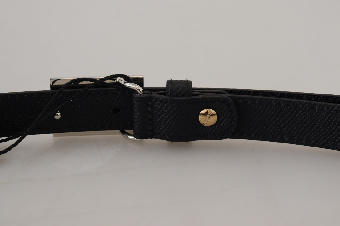 Dolce & Gabbana Black Calf Leather Metal Square Buckle Belt