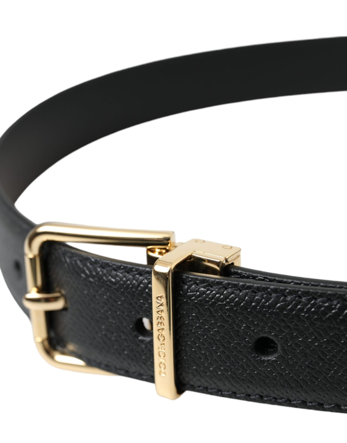 Dolce & Gabbana Black Calf Leather Gold Metal Buckle Belt