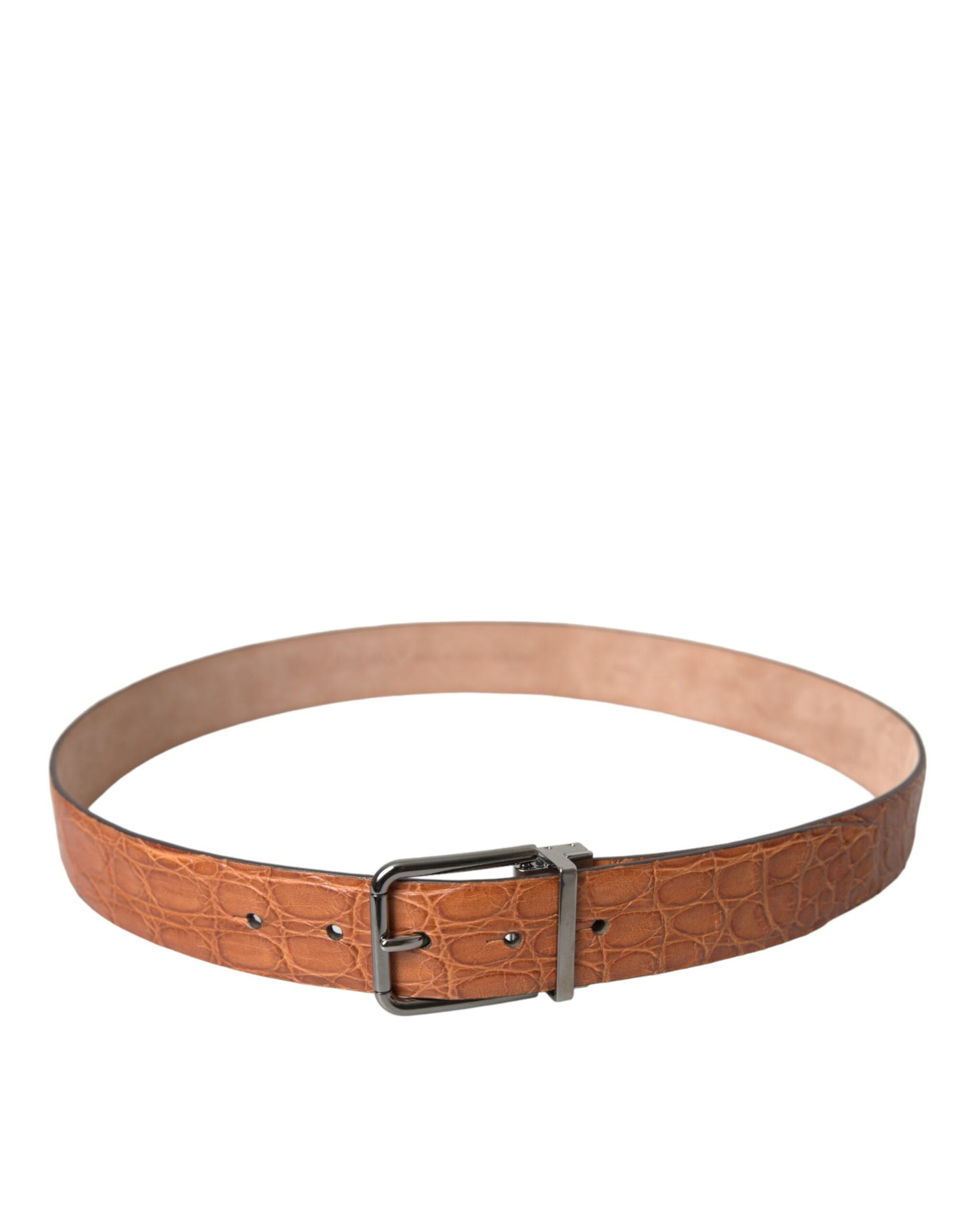 Dolce & Gabbana Brown Exotic Leather Silver Metal Buckle Belt