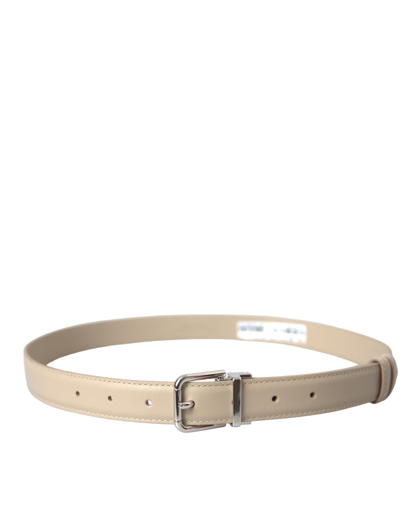 Dolce & Gabbana Beige Calfskin Leather Silver Metal Buckle Belt