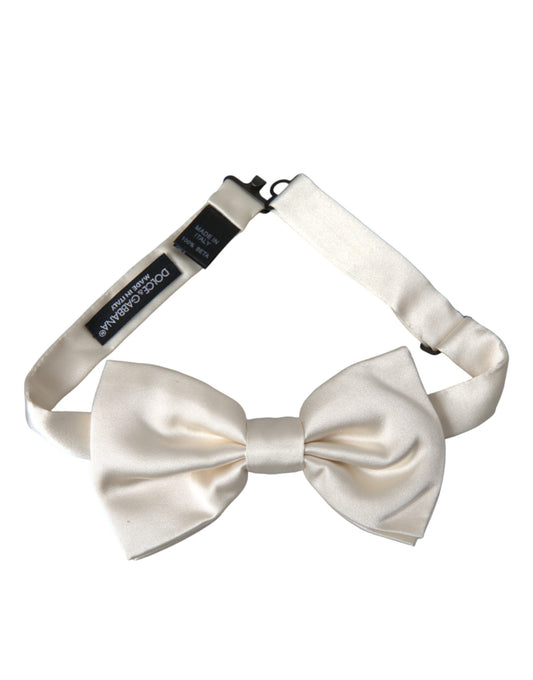 Dolce & Gabbana Off White Silk Adjustable Neck Men Bow Tie