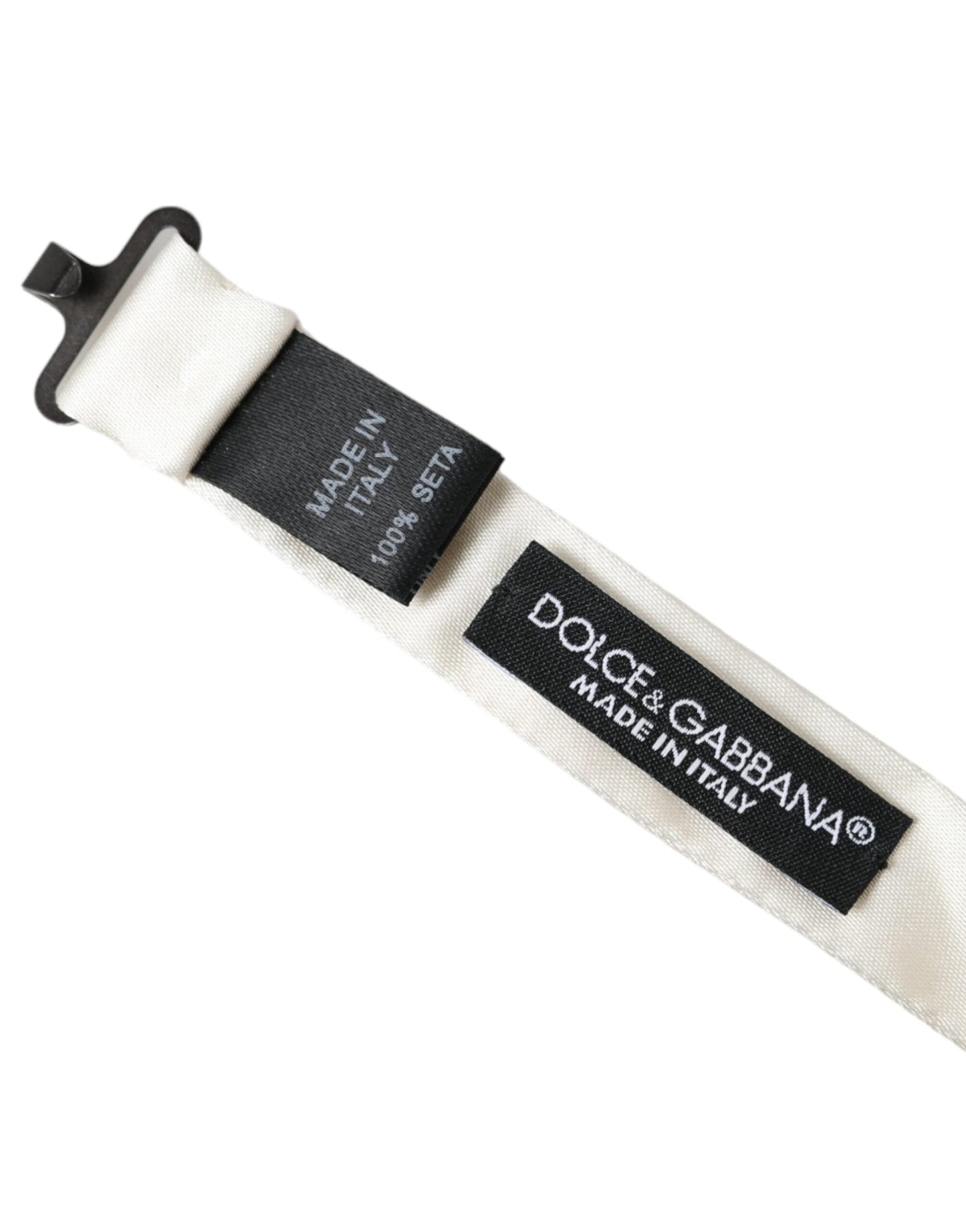 Dolce & Gabbana Off White Silk Adjustable Neck Men Bow Tie