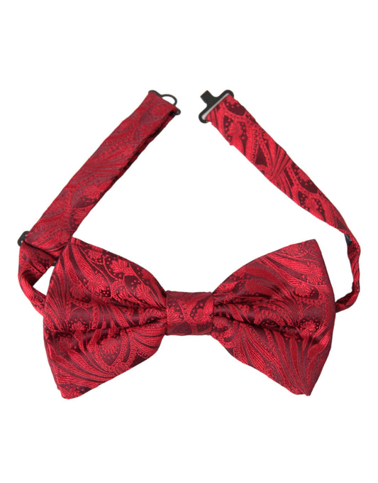 Dolce & Gabbana Red Brocade Silk Adjustable Neck Men Bow Tie