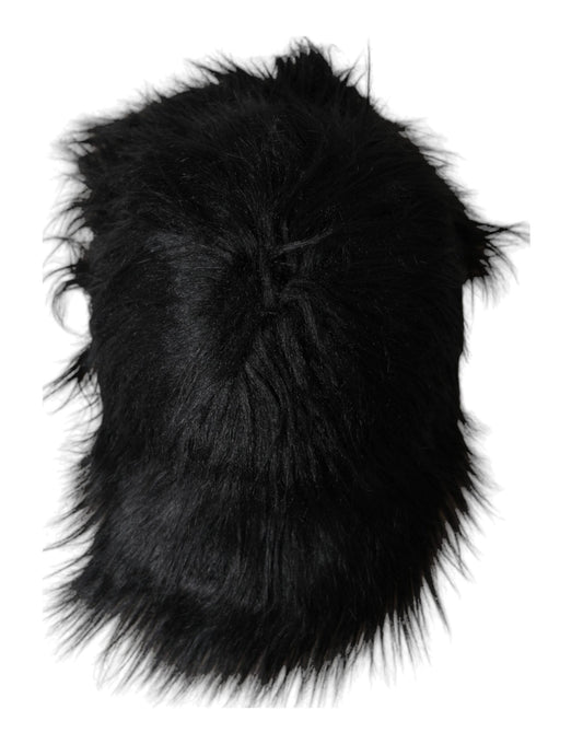 Dolce & Gabbana Black Faux Fur Cap Baseball Hat Men