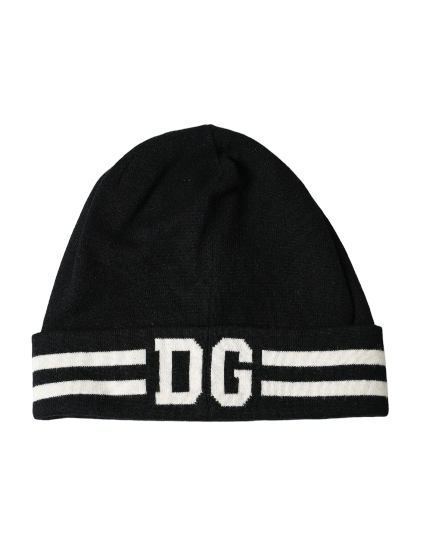 Dolce & Gabbana Black White Cashmere DG King Winter Beanie Hat