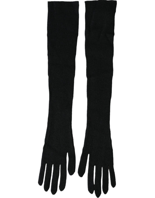 Dolce & Gabbana Black Cashmere Knitted Elbow Length Gloves