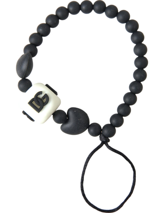 Dolce & Gabbana Black White Beaded DG Charm Fashion Bracelet