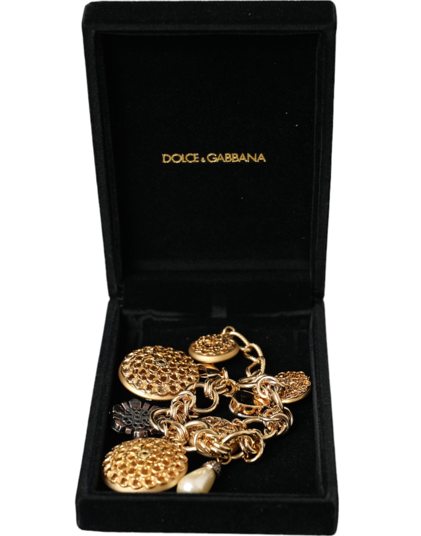 Dolce & Gabbana Gold Tone Brass Chain Crystal Women Bracelet