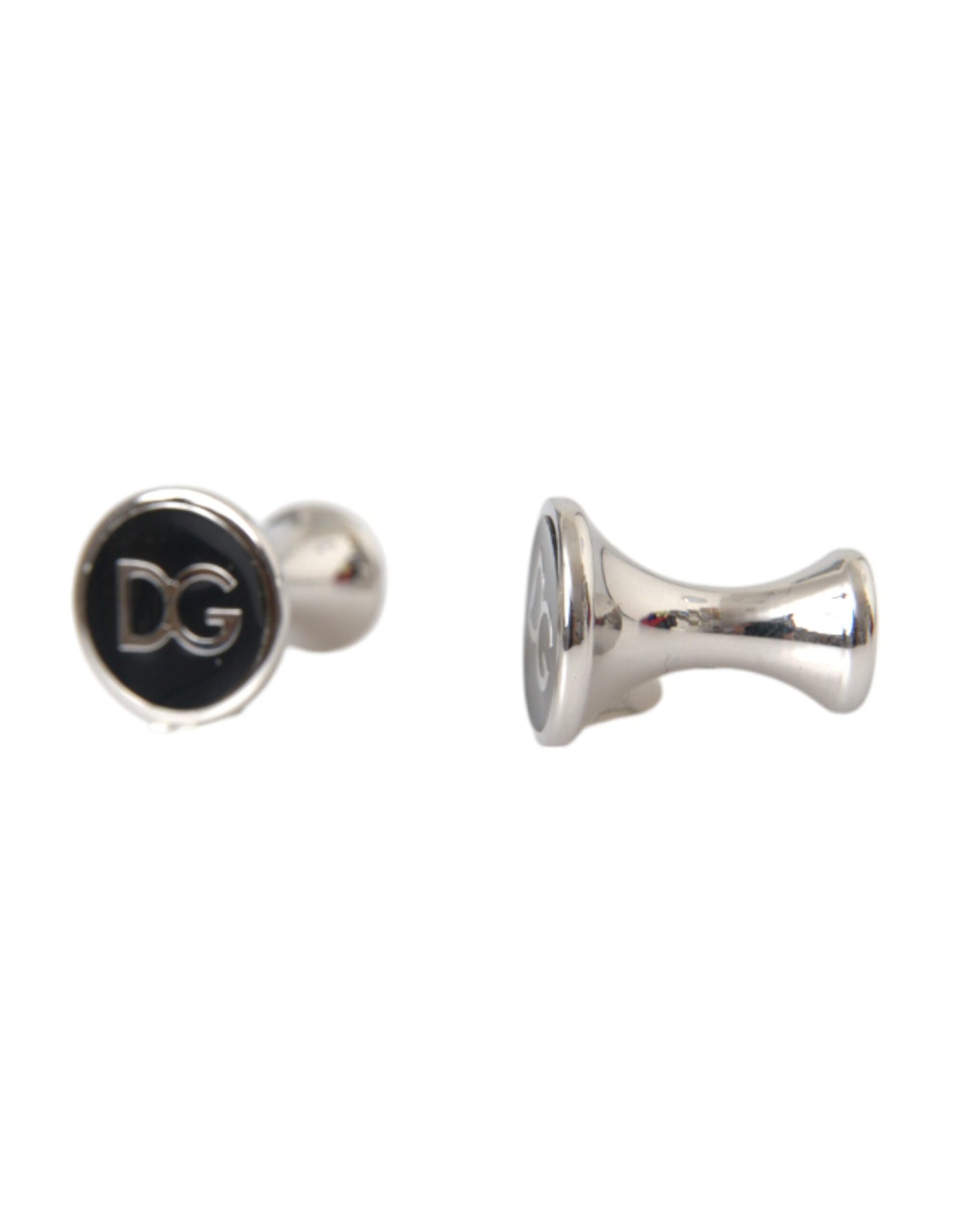 Dolce & Gabbana Silver Plated Brass Round Pin DG Logo Cufflinks