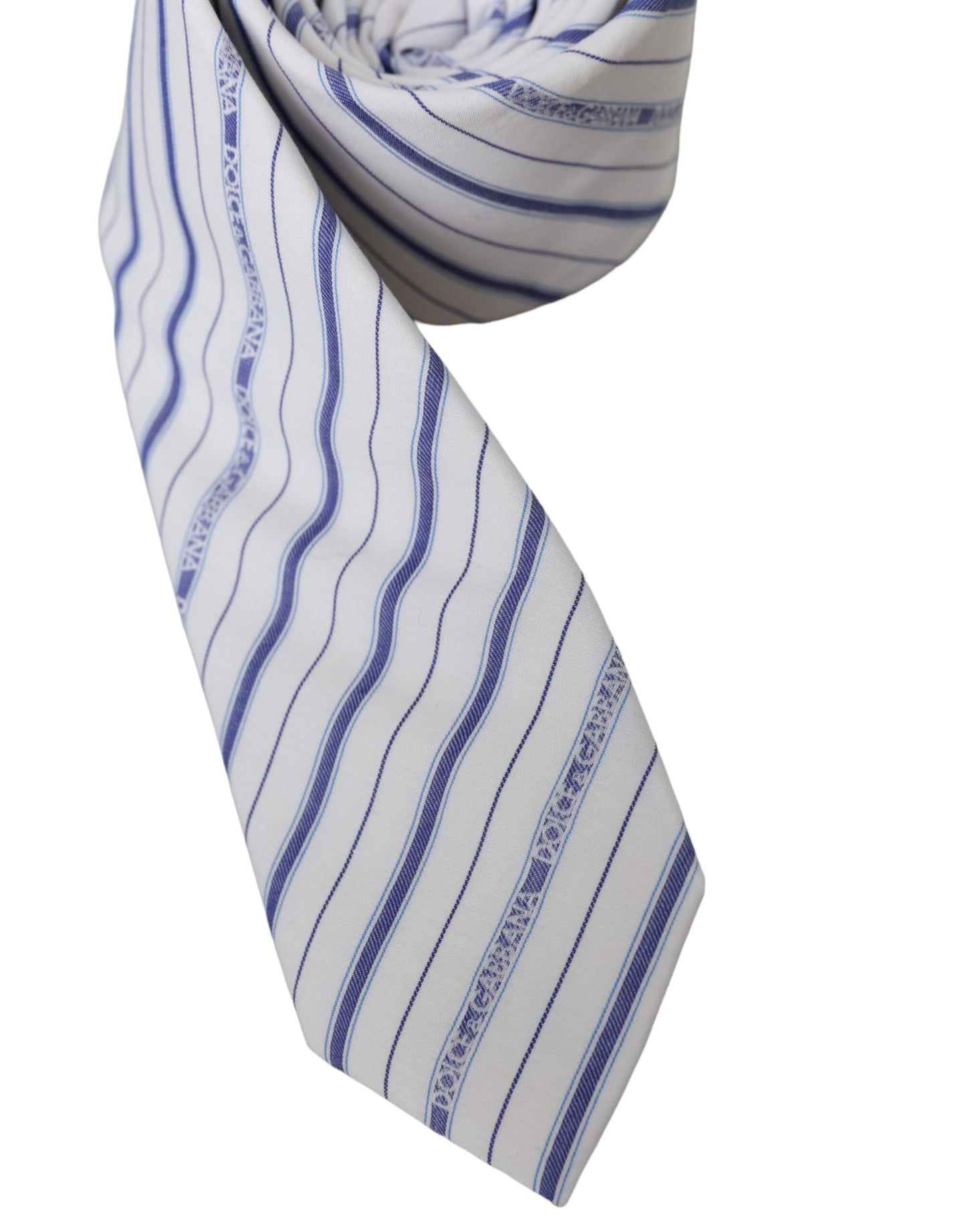 Dolce & Gabbana White Blue Stripes Silk Adjustable Tie