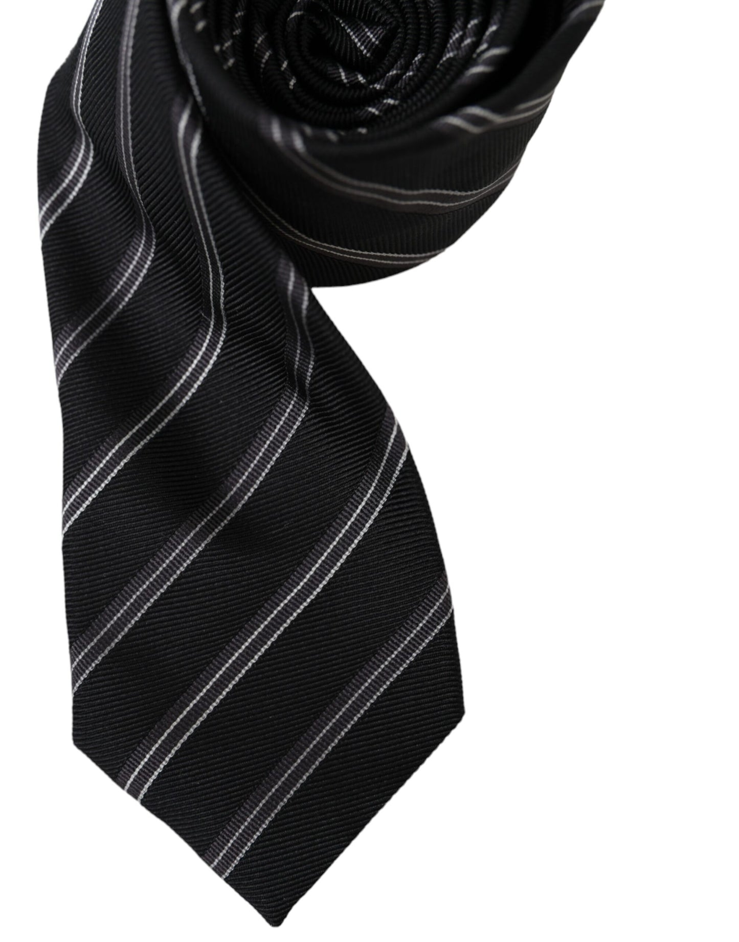 Dolce & Gabbana Black White Stripes Silk Adjustable Tie