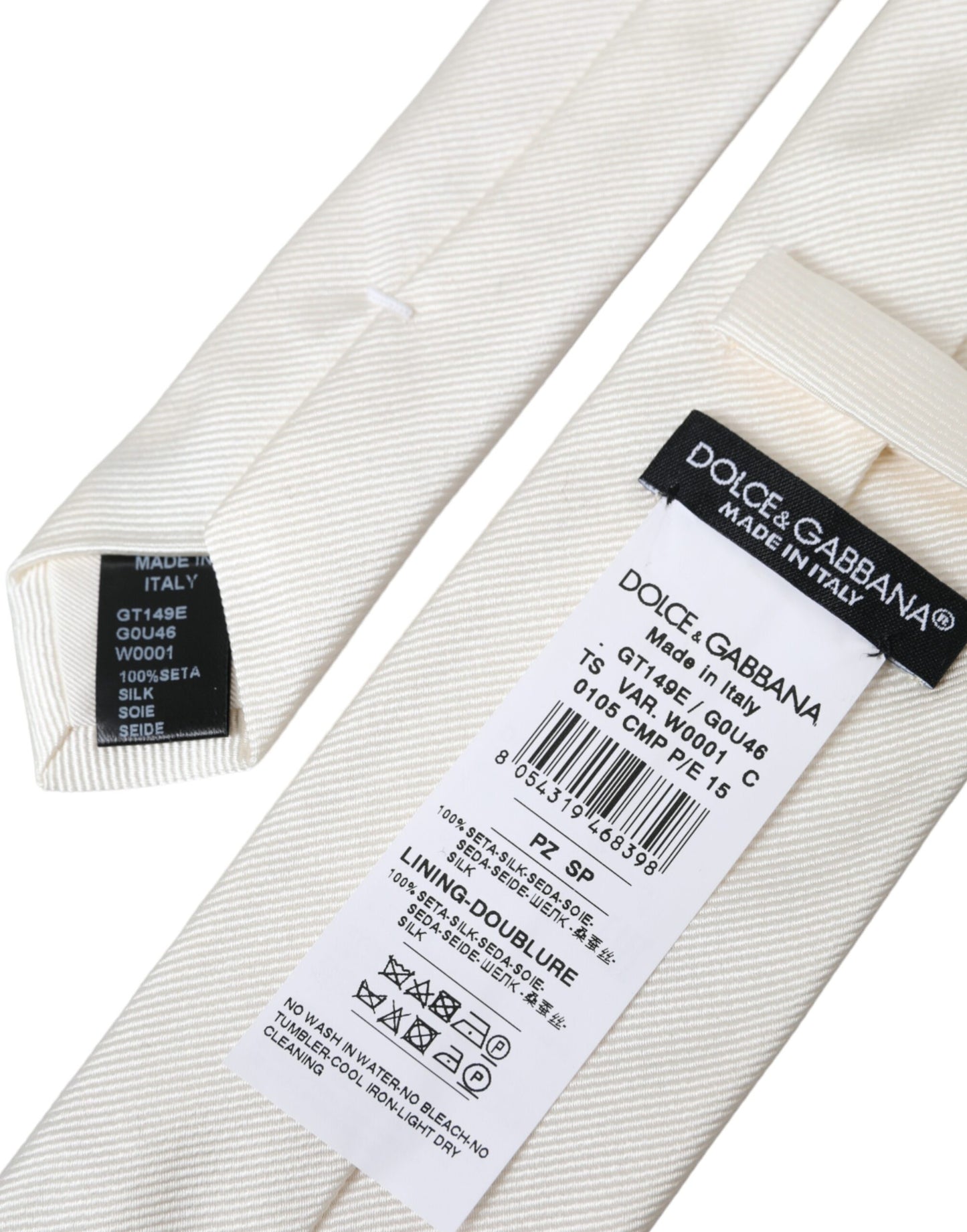 Dolce & Gabbana White Solid 100% Silk Adjustable Tie