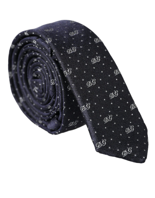 Dolce & Gabbana Blue DG Logo 100% Silk Adjustable Tie