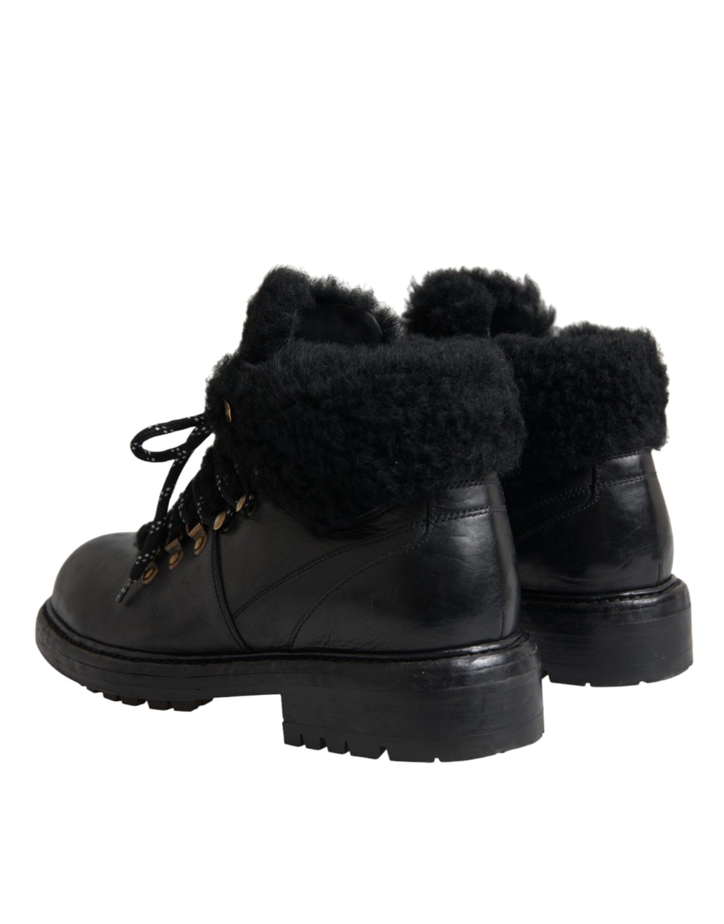 Dolce & Gabbana Black Leather Bernini Shearling Boots Shoes