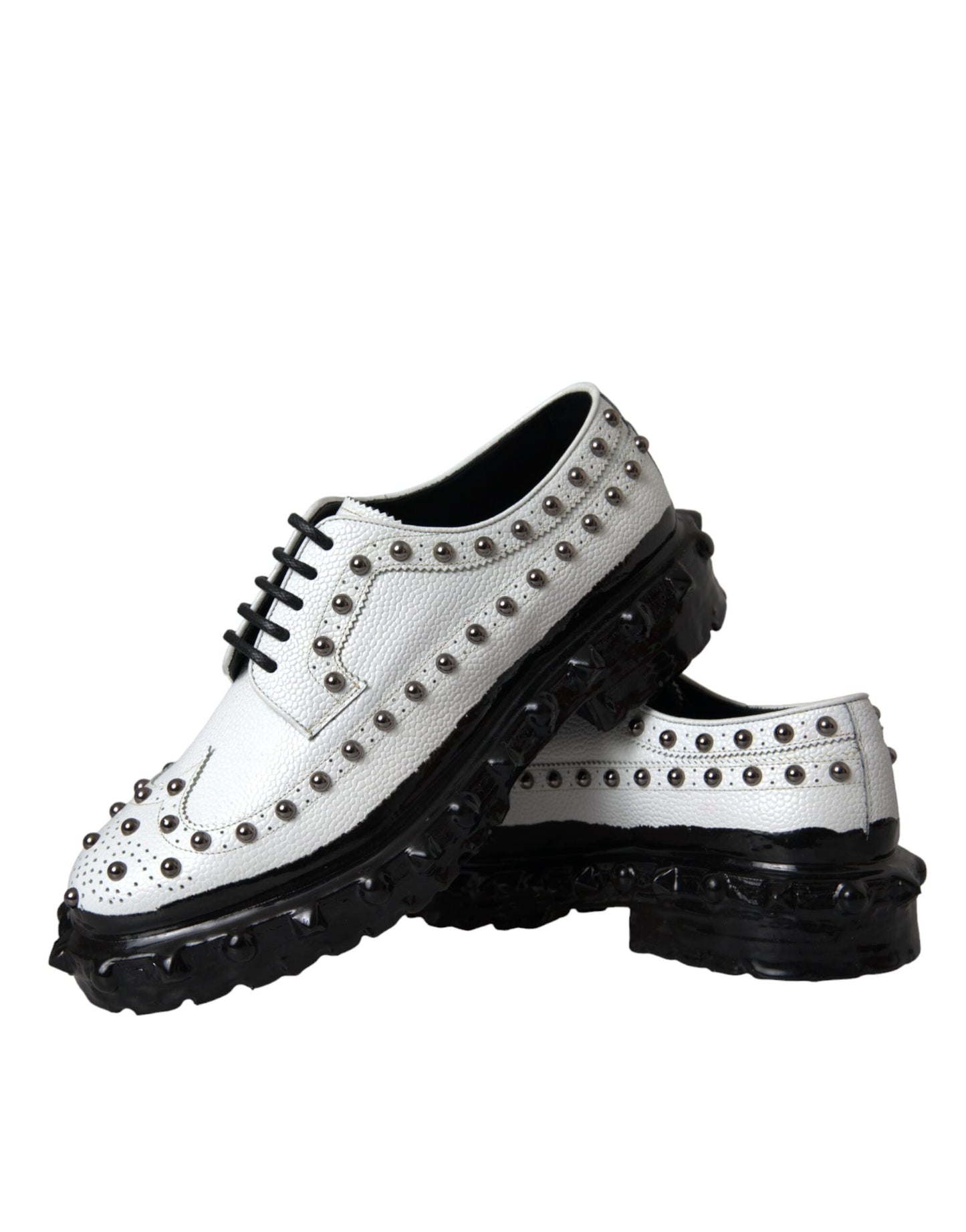 Dolce & Gabbana Black White Embellished Derby Formal Shoes