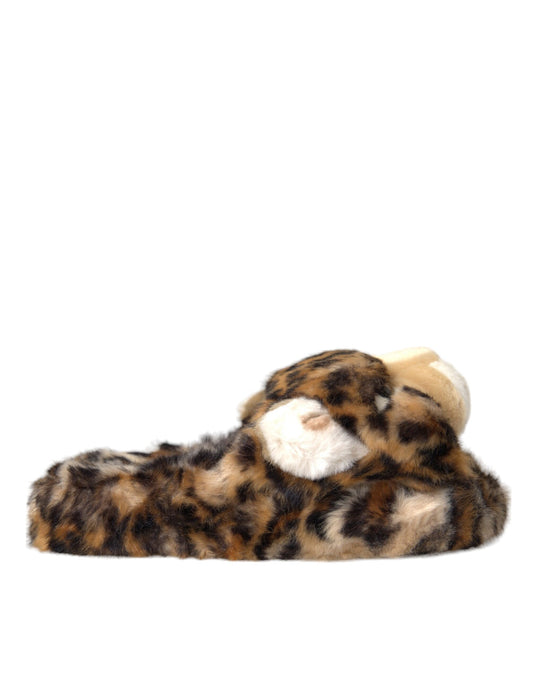 Dolce & Gabbana Brown Tiger Slippers Flats Sandals Shoes