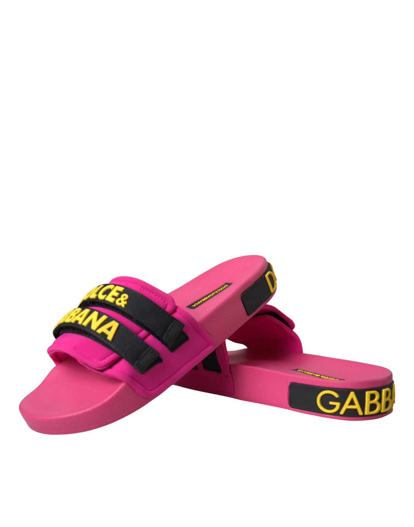 Dolce & Gabbana Pink Black Logo Beachwear Flats Sandals Shoes