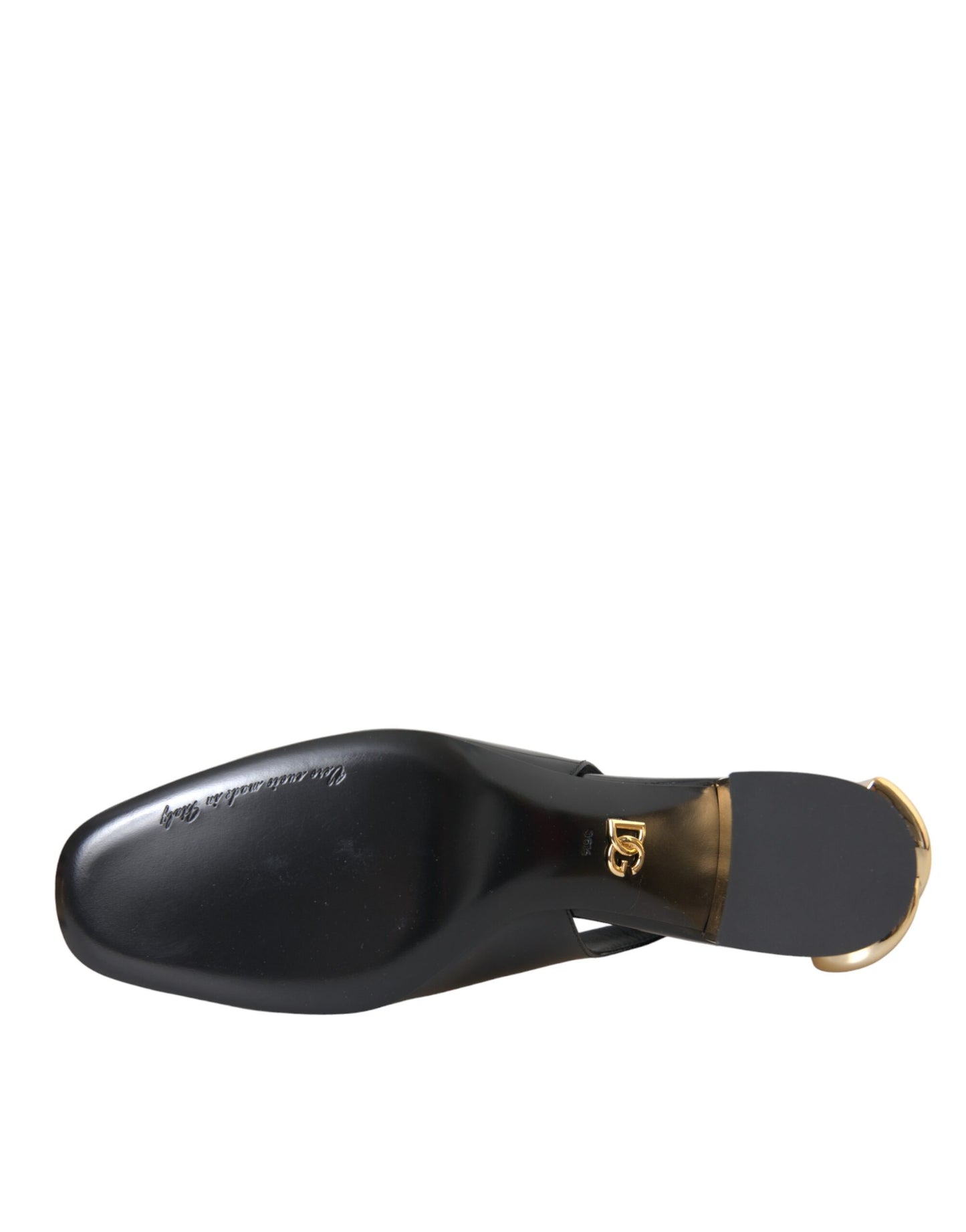 Dolce & Gabbana Black Gold Leather Embellished Slingbacks Shoes