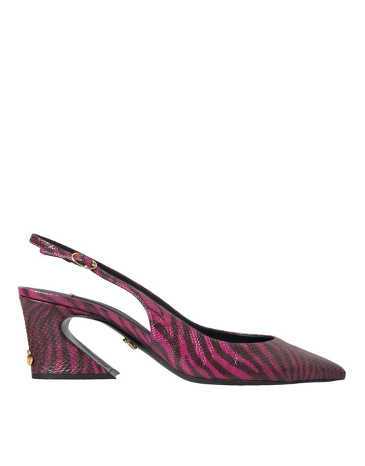 Dolce & Gabbana Maroon Zebra Leather Heels Slingbacks Shoes