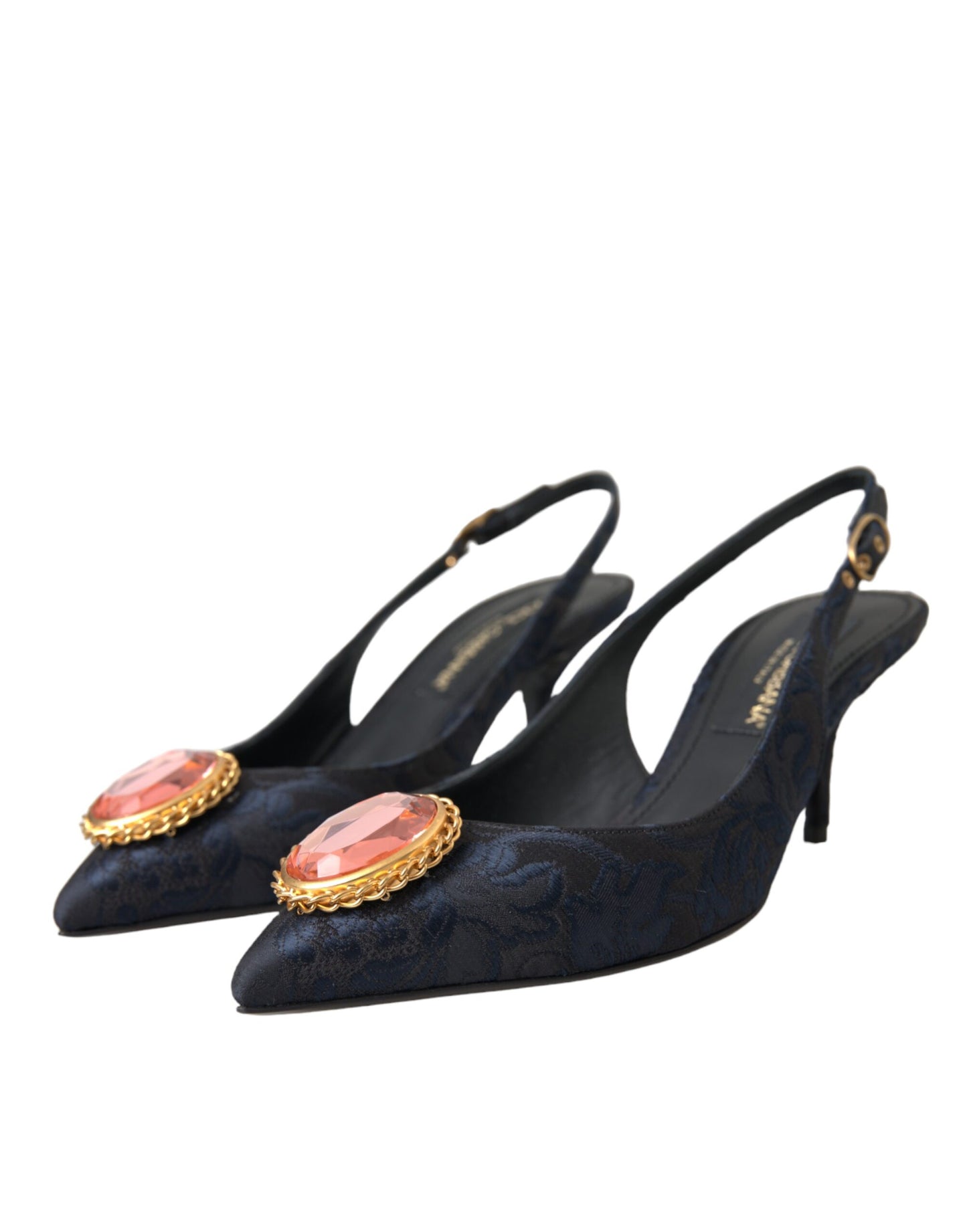 Dolce & Gabbana Blue Jacquard Crystal Slingback Heel Shoes