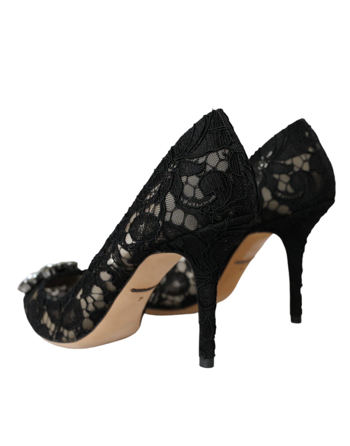 Dolce & Gabbana Black Taormina Lace Crystal Heel Pumps Shoes