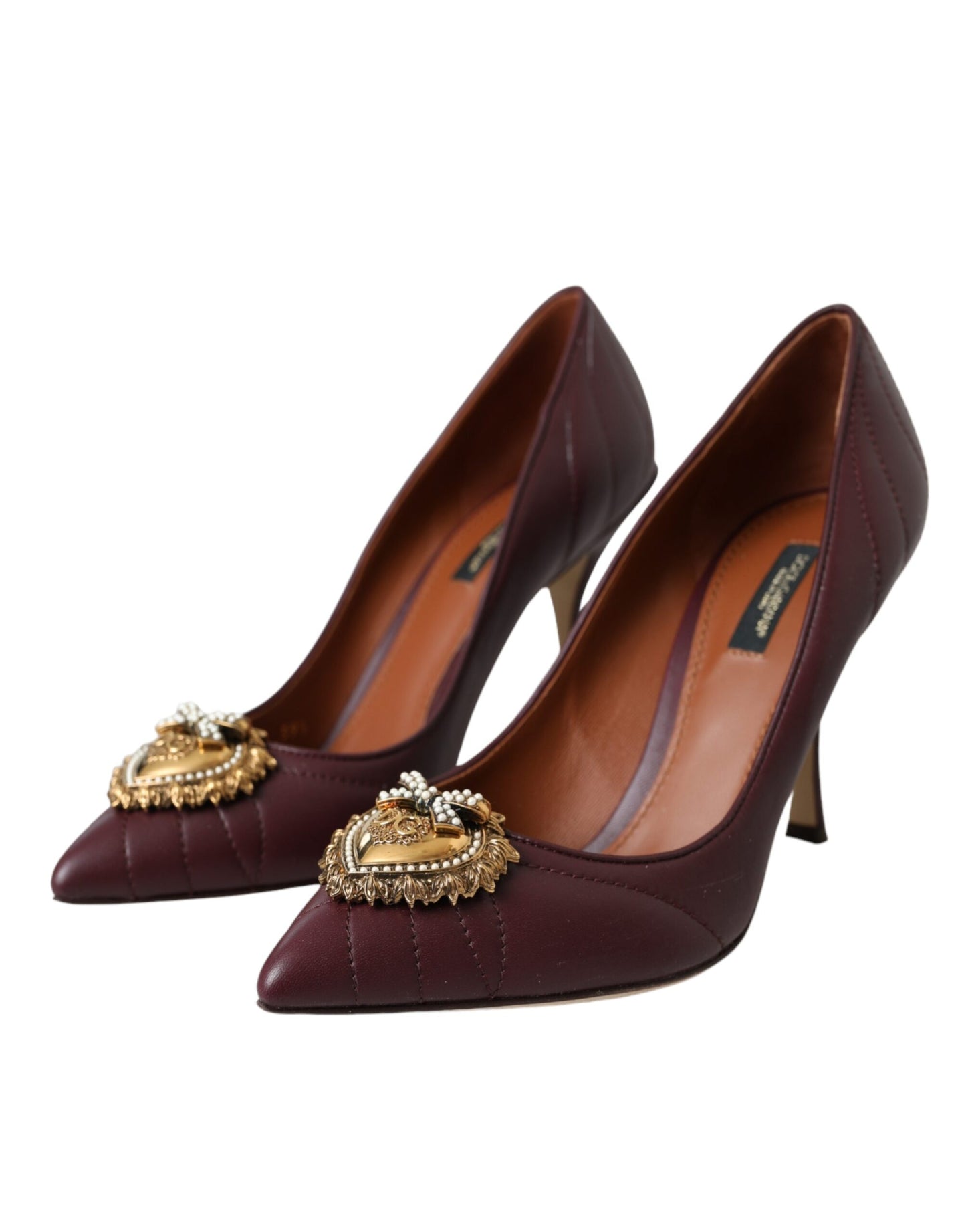 Dolce & Gabbana Bordeaux Leather Heart DEVOTION Pumps Shoes