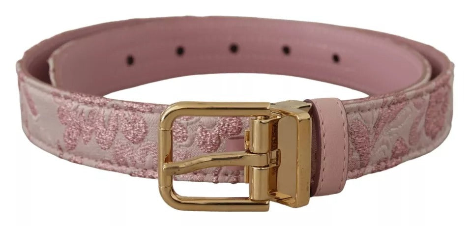 Dolce & Gabbana Pink Jaquard Embroidered Gold Tone Metal Buckle Belt