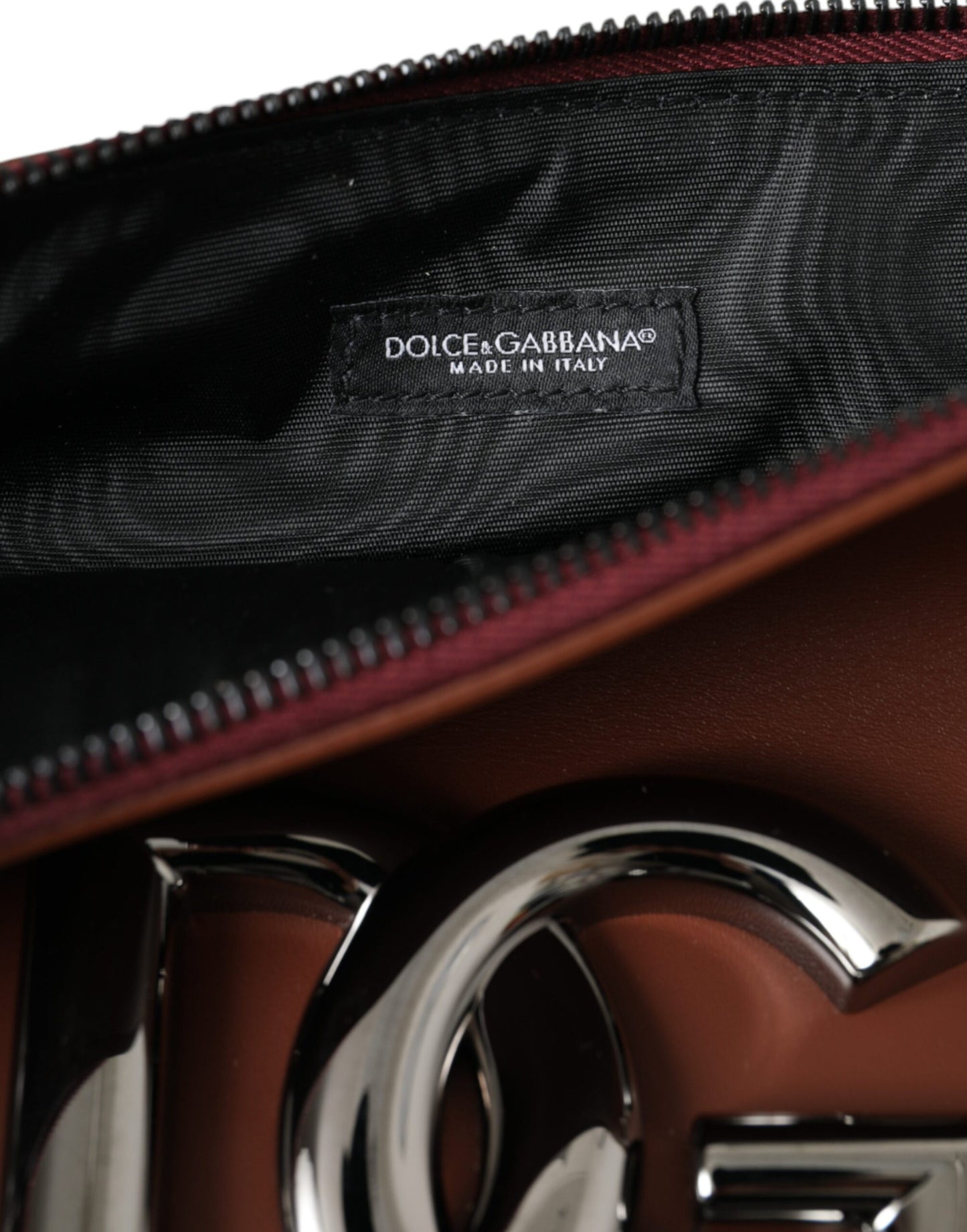 Dolce & Gabbana Brown Calfskin Leather DG Logo Pouch Wrist Strap Bag