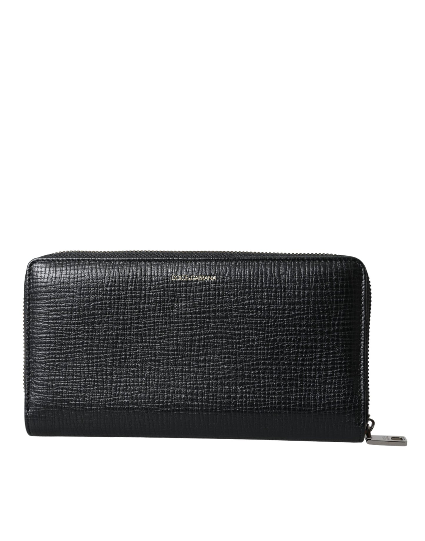 Dolce & Gabbana Black Leather Logo Patch Zip Around Continental Wallet