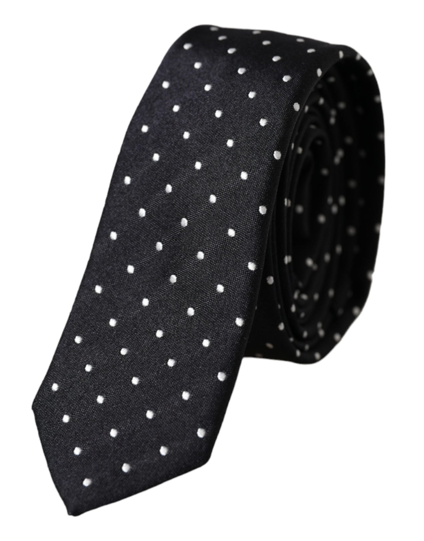 Dolce & Gabbana Black Polka Dot Silk Skinny Adjustable Men Tie