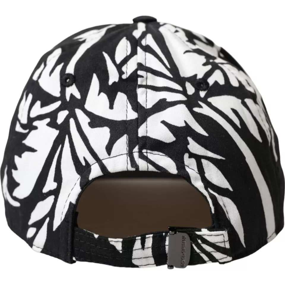 Dolce & Gabbana Black Cotton Leaf Print Baseball Hat