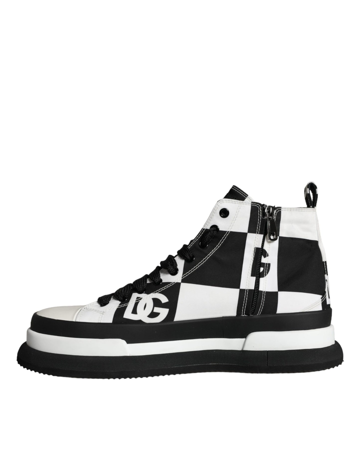 Dolce & Gabbana Black White Checkered High Top Sneakers Shoes