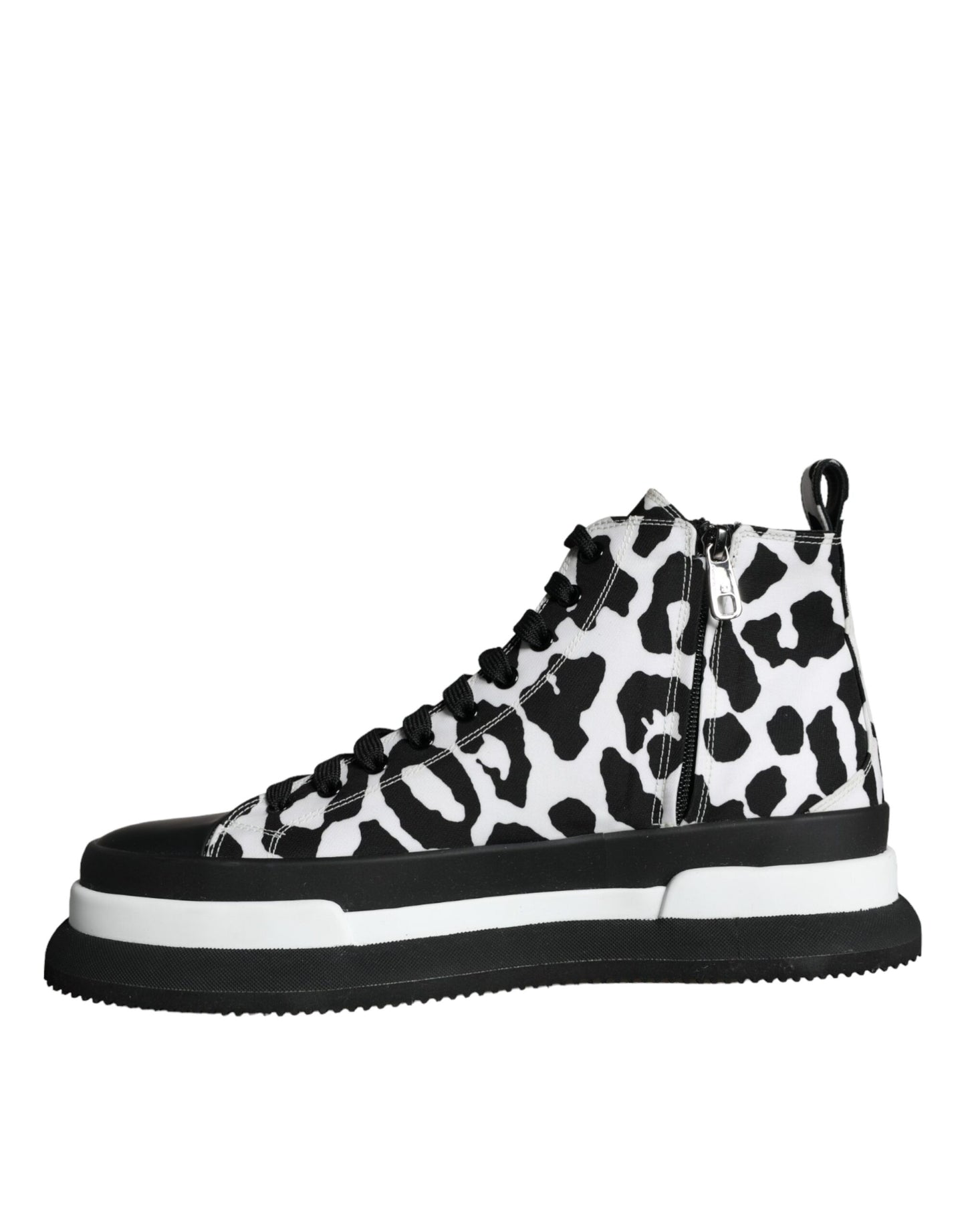 Dolce & Gabbana Black White Leopard High Top Sneaker Shoes