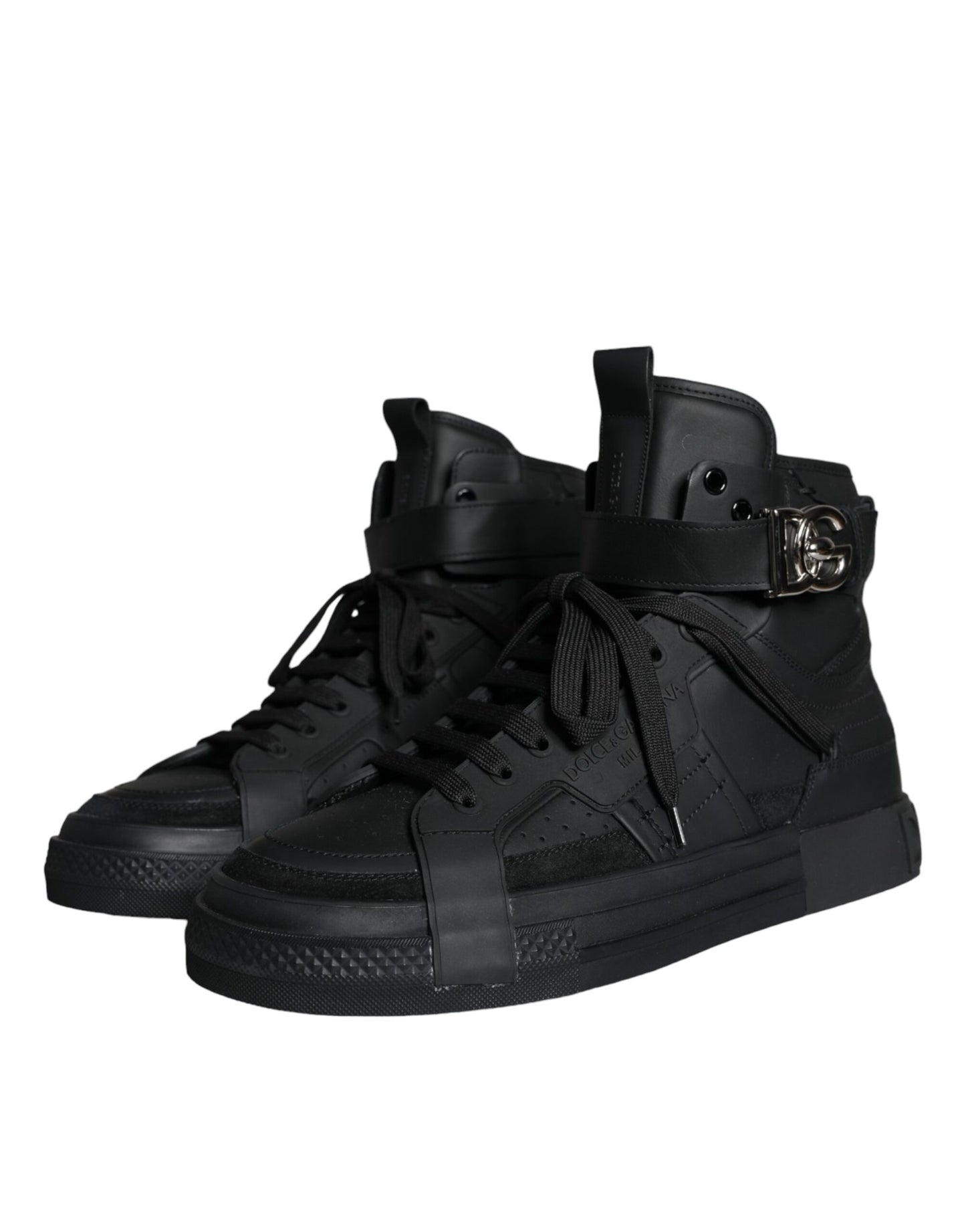 Dolce & Gabbana Black Leather High Top Logo Sneakers Shoes