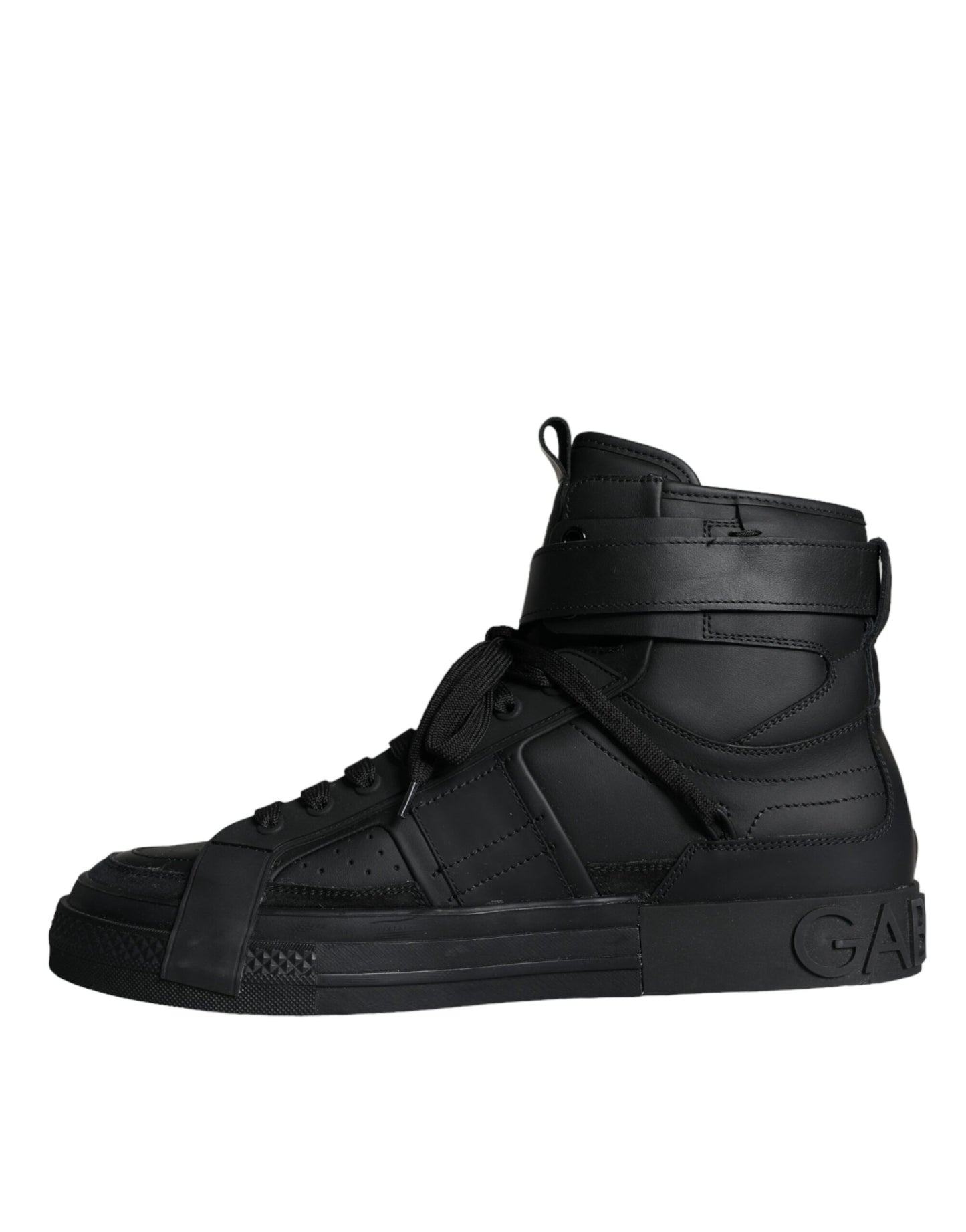 Dolce & Gabbana Black Leather High Top Logo Sneakers Shoes