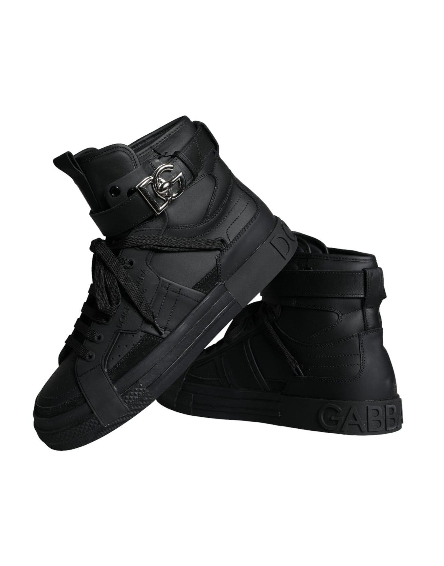 Dolce & Gabbana Black Leather High Top Logo Sneakers Shoes