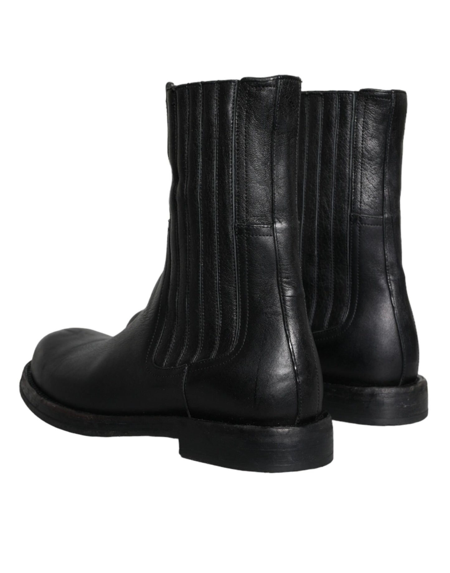 Dolce & Gabbana Black Horse Leather Mid Calf Boots Men Shoes