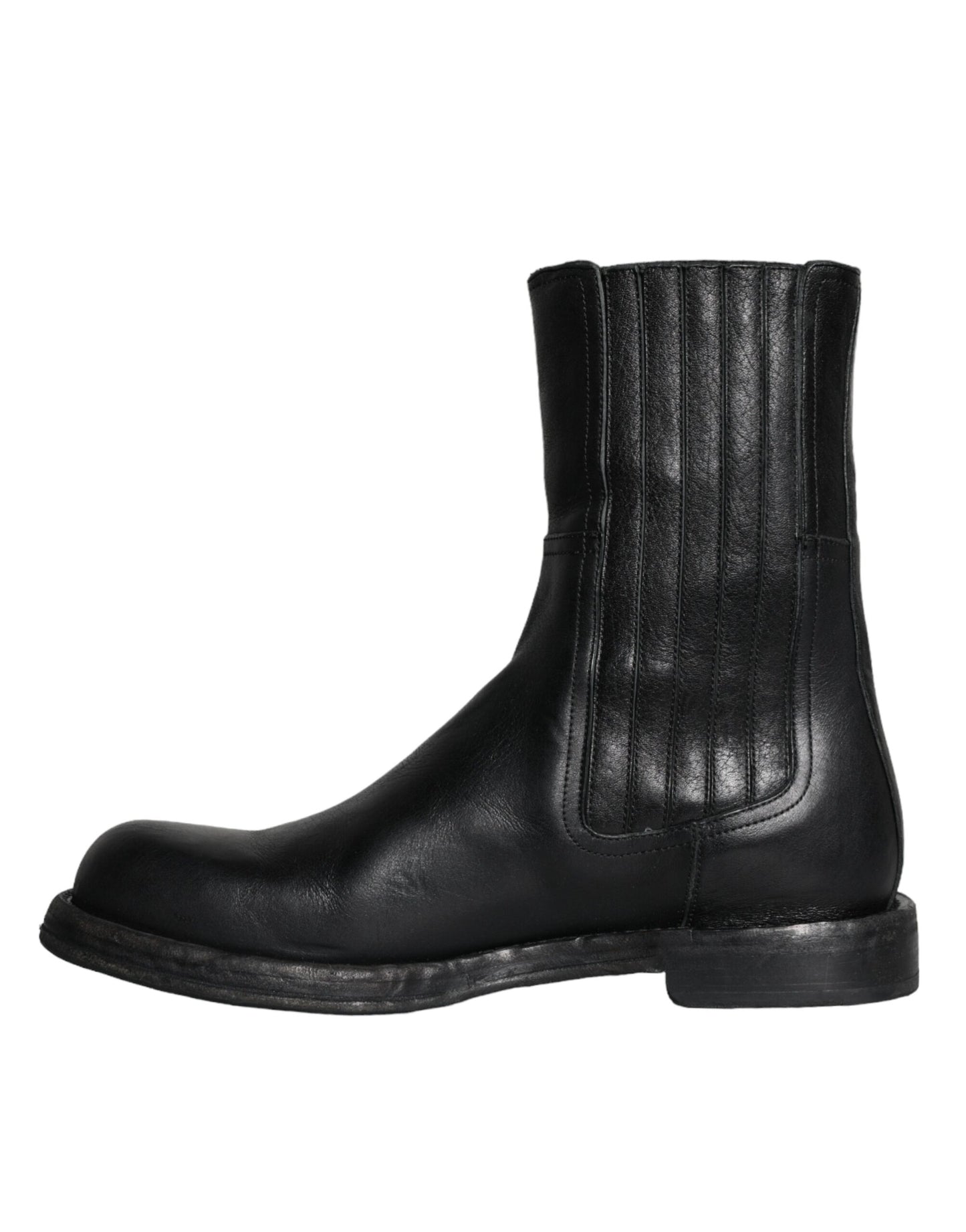 Dolce & Gabbana Black Horse Leather Mid Calf Boots Men Shoes