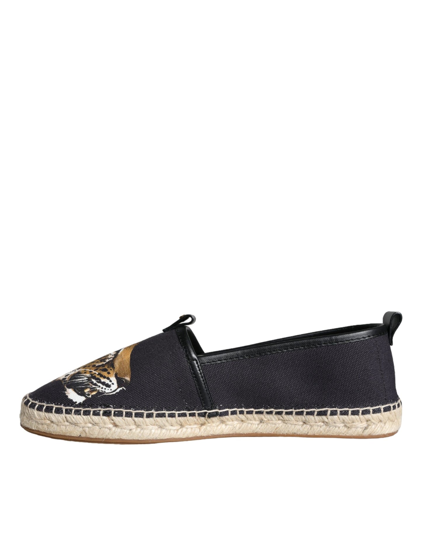 Dolce & Gabbana Black Cotton Leopard Slip On Espadrilles Shoes