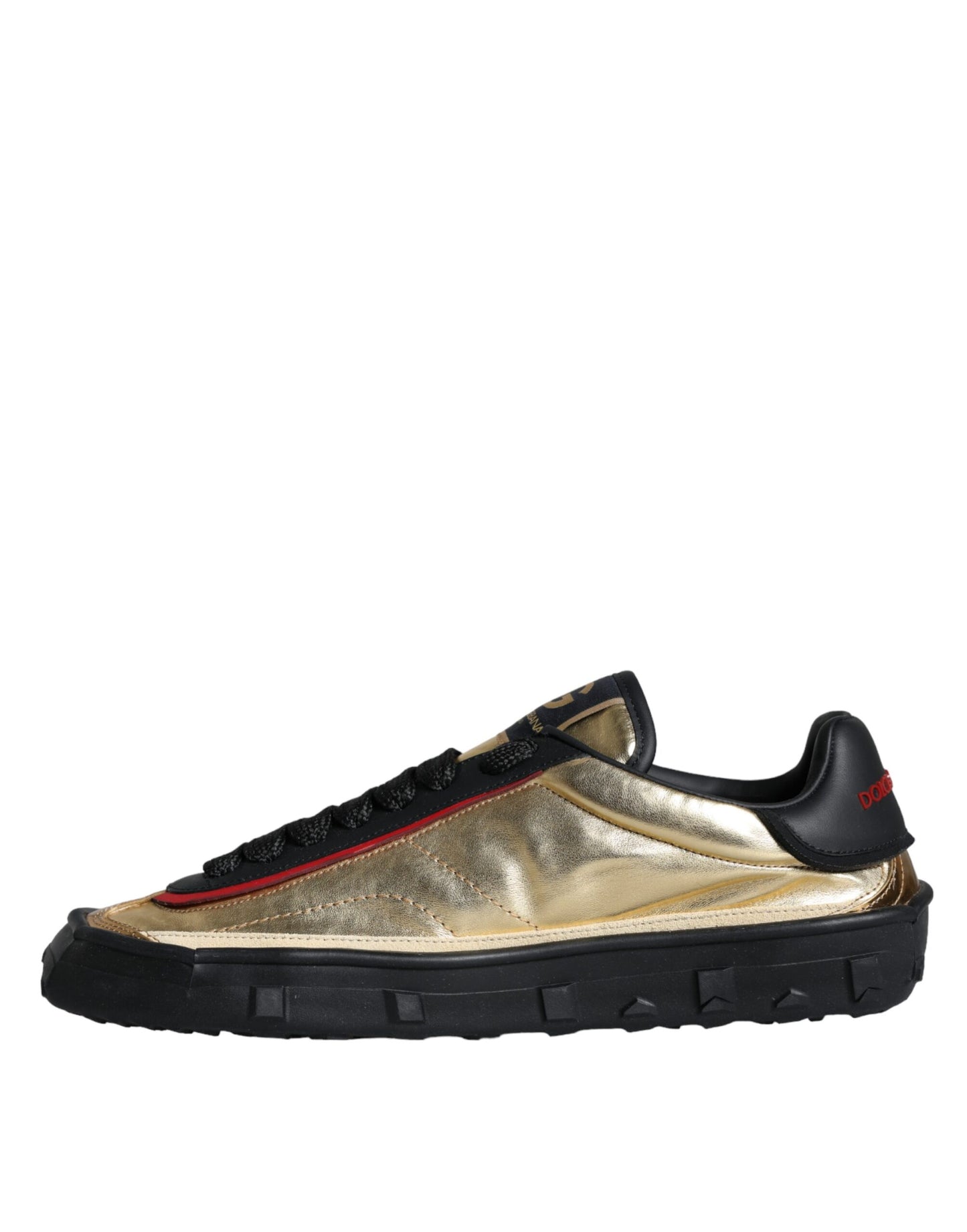 Dolce & Gabbana Black Gold Polyester Low Top Sneakers Shoes