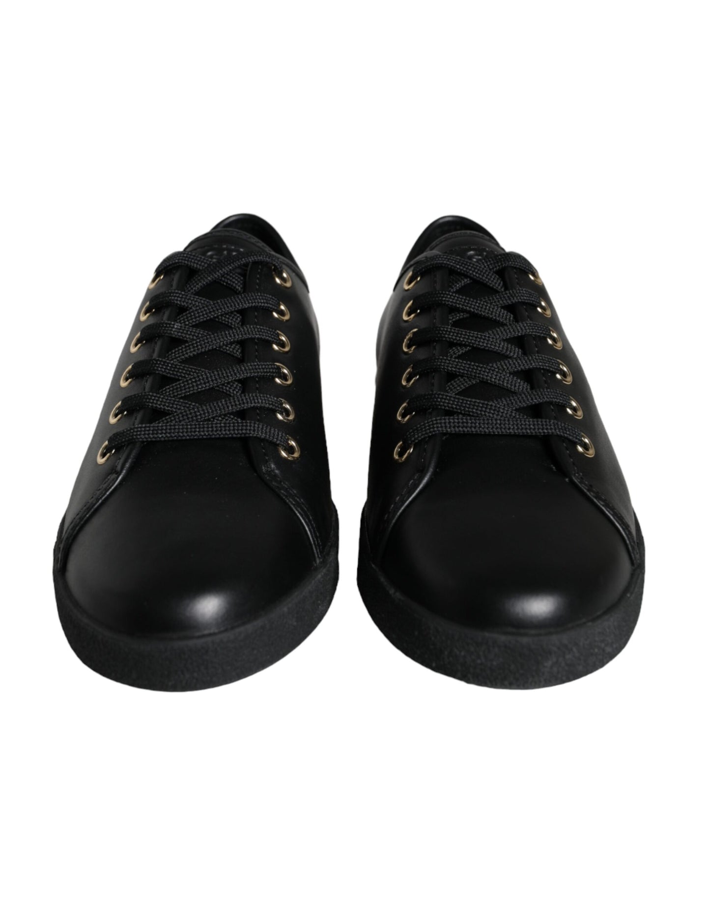 Dolce & Gabbana Black Gold Leather Classic Sneakers Shoes