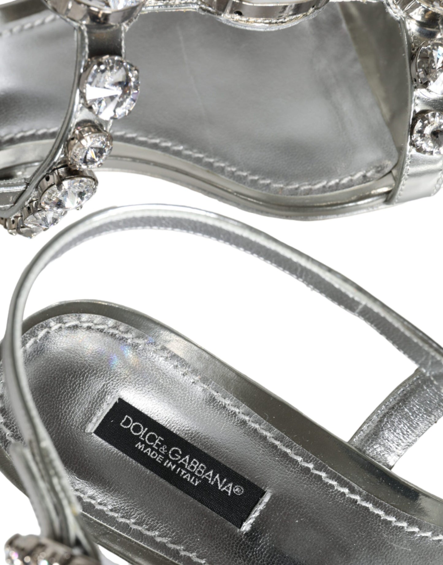 Dolce & Gabbana Silver Crystal Sandals Flats Flip Flops Shoes