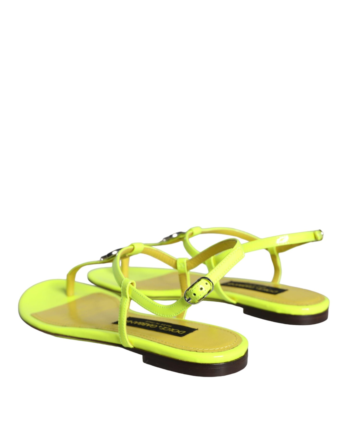 Dolce & Gabbana Yellow Leather DG Logo Flats Sandals Shoes