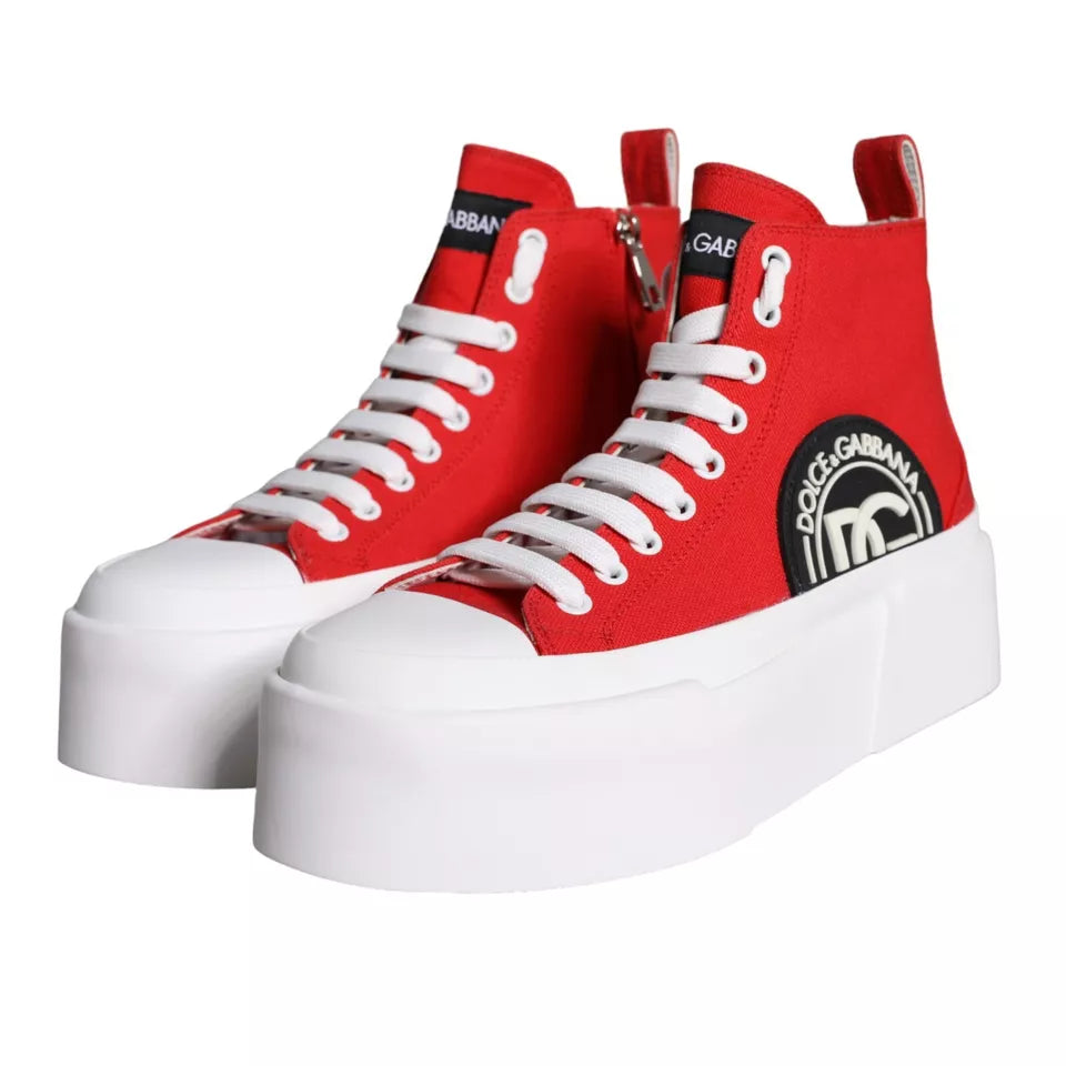 Dolce & Gabbana Red White Canvas Logo Sneakers Boots Shoes