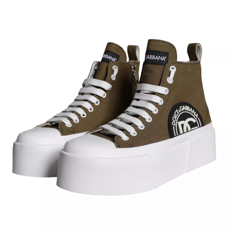 Dolce & Gabbana Army Green Canvas Logo Sneakers Boots Shoes