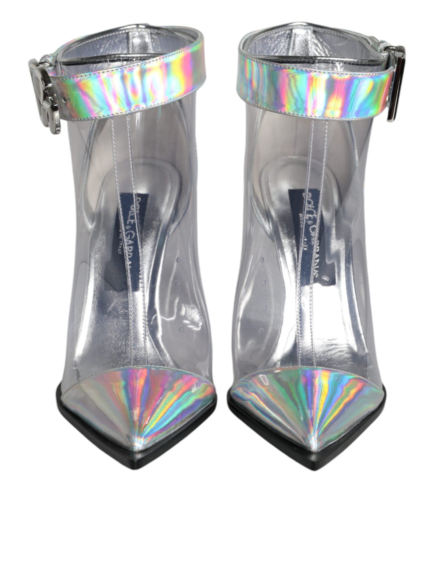 Dolce & Gabbana Silver Iridescent PVC Pointed Short Boots Shoes