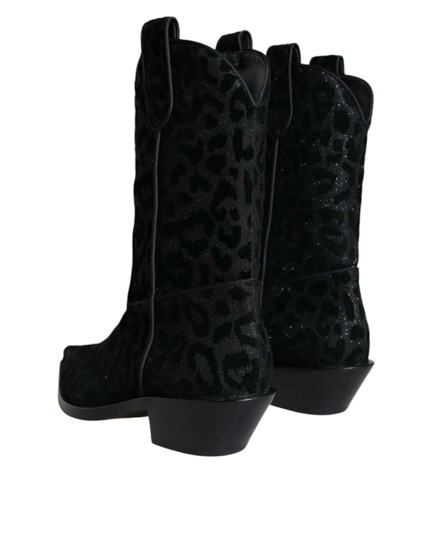 Dolce & Gabbana Black Gray Leopard Cowboy Boots Shoes