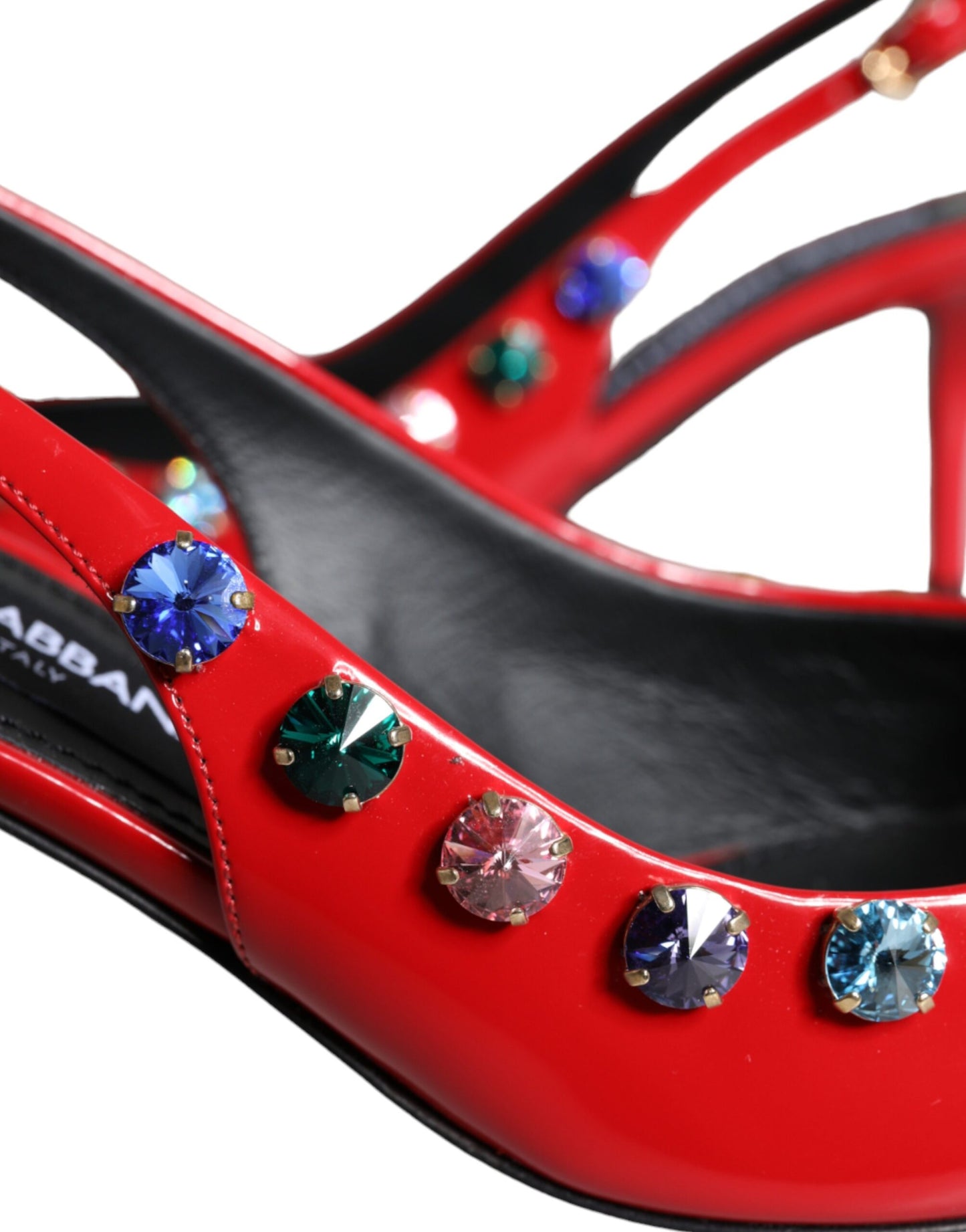 Dolce & Gabbana Red Leather Crystal Heels Slingback Shoes