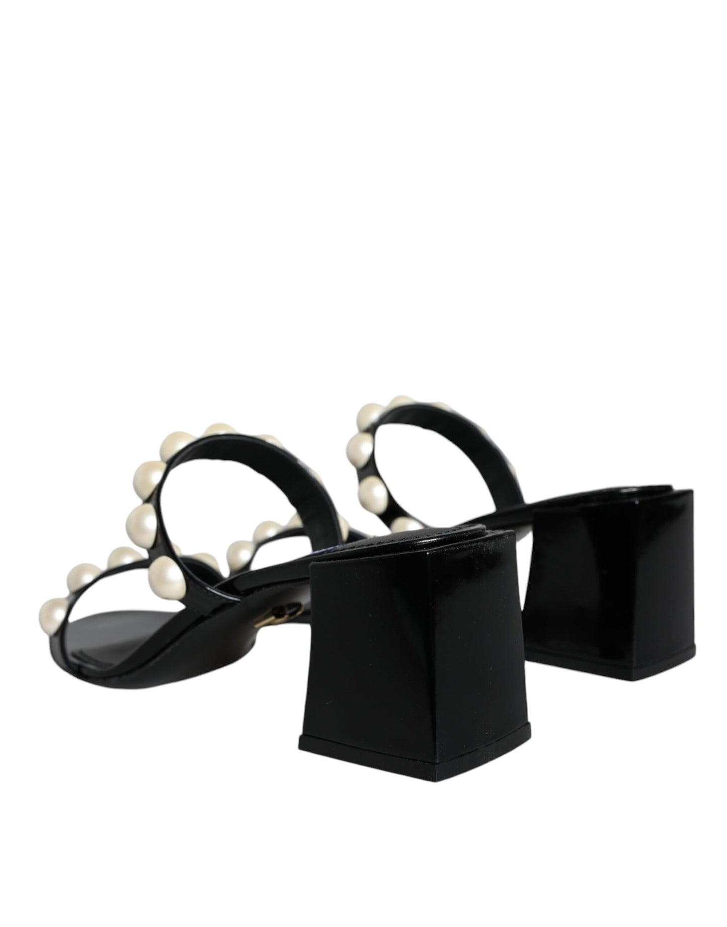 Dolce & Gabbana Black Leather Pearls Slides Sandals Shoes